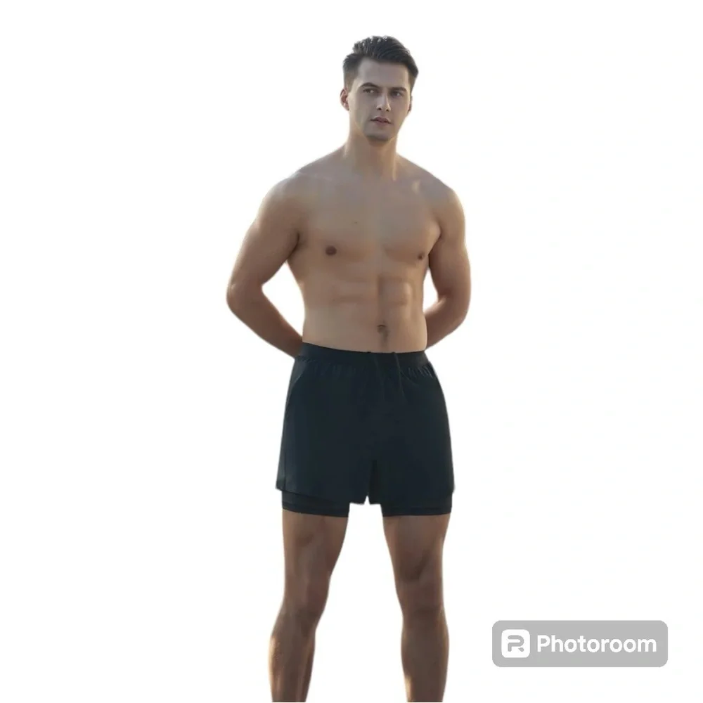 Aha Selected Men’s Pace Breaker Shorts 2-N-1 lined black size Large - Picture 3 of 7